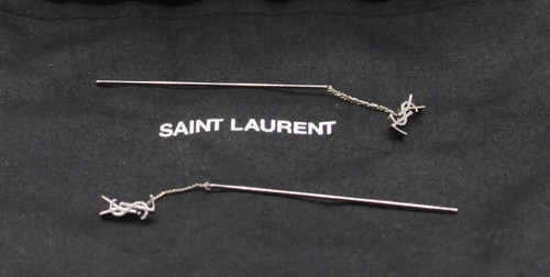 YSL SAINT LAURENT WOMENS CASSANDRE THREADER EARRINGS MIRROR SILVER RRP £275 AD - Picture 3 of 4
