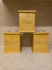 Wooden Tea, Coffee & Sugar Container Boxes & Lids with Metal Handles Light Wood