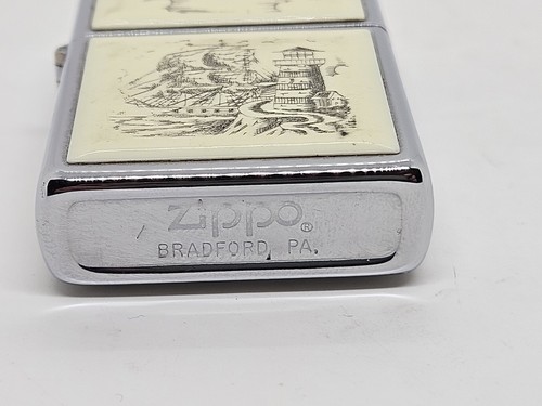 Vintage 1981 ZIPPO Nautical Scrimshaw 'Ship and Lighthouse' Cigarette Lighter - Bild 8 von 11