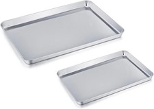 TeamFar Baking Sheet 15.8" x 12" x 0.95" & 12.4" x 9.6" x 0.95", Metal Silver 