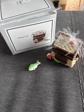 Vintage PHB Porcelain Hinged Trinket Box Fishing Creel Midwest Of Cannon Falls