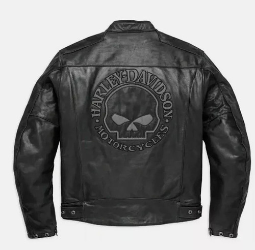 Harley Davidson Men's Blouson CUIR Skull Reflective Jacket Biker Leather Jacket - Picture 2 of 3