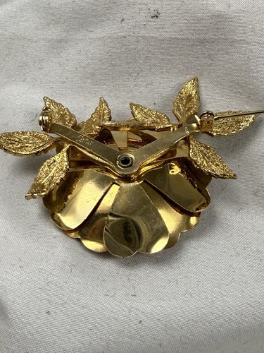 Brosche Anstecknadel Coro signiert groß Lagenlook Emaille Blume goldfarben Vintage - Bild 9 von 11