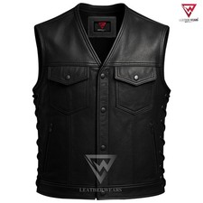 Men's Motorcycle Vest Club Concealed Carry Pocket Real Leather Biker Rider Vest