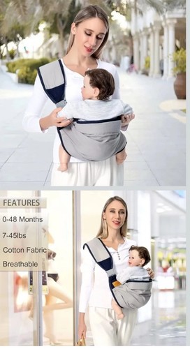 Shiaon Baby Sling Carrier Newborn Toddler Ergonomic Wrap Grey Adjustable 7-45lbs - Picture 4 of 8