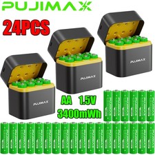 24PCS PUJIMAX 1.5V 3400mWh Rechargeable AA Lithium Batteries + 3PCS Charger Box 2.04 per gallon