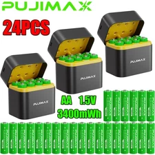 24PCS PUJIMAX 1.5V 3400mWh Rechargeable AA Lithium Batteries + 3PCS Charger Box
