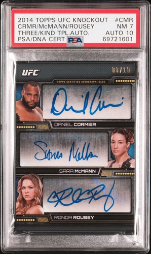 UFC 2014 "Daniel Cormier Ronda Rousey Mcmann" Triple Auto 08/10 PSA 7 Topps - Picture 3 of 4