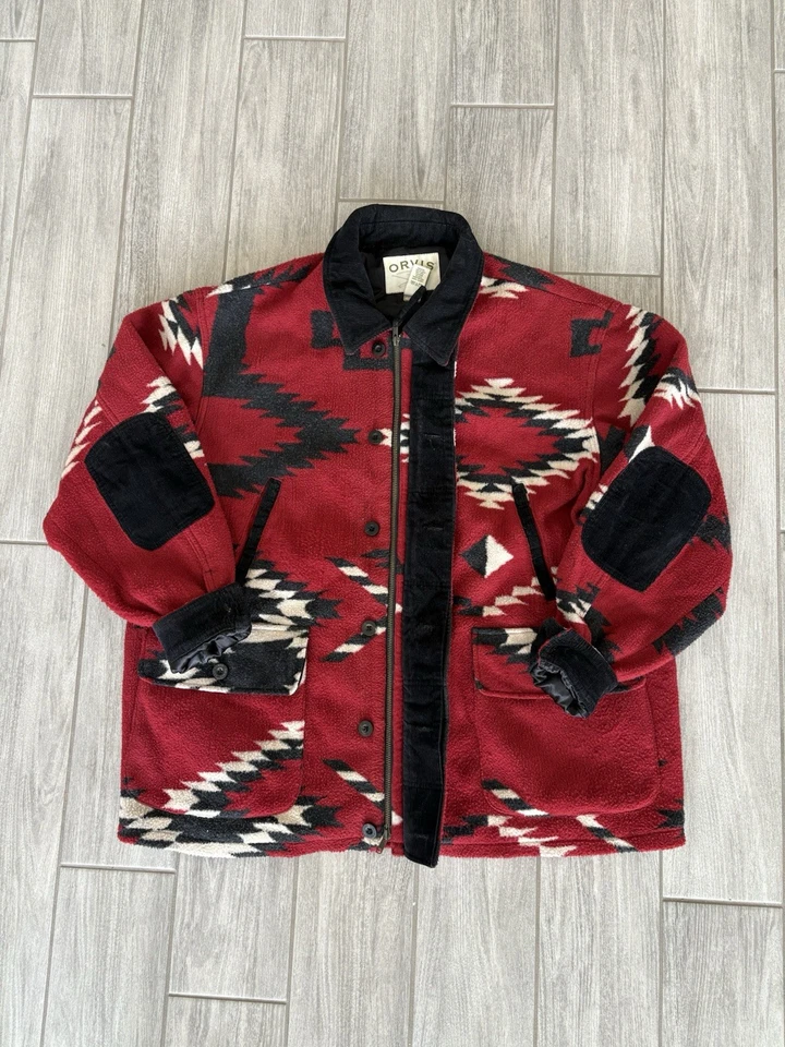 Chaqueta De Colección Orvis Étnica Geométrica Estampado Azteca Campo Granero Borde Pana Hombres XXL Foto 3 de 4