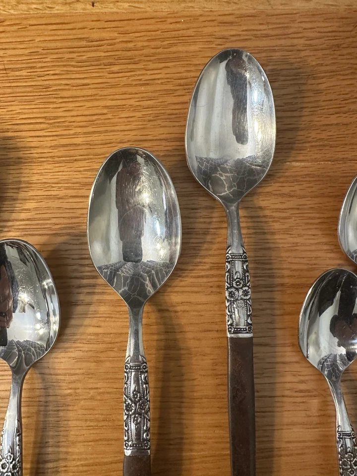 53 Flatware Set NAPA VALLEY Oneida Northland Stainless Brown Handle MCM Lot VTG - Image 4 of 4