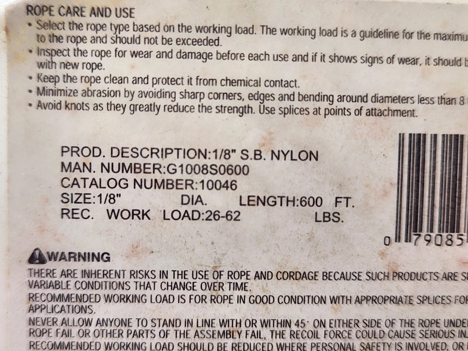 NUEVO - 1/8 pulg. x 600 pies Carrete de cuerda de nailon trenzado sólido (26-62 libras de carga) blanco Foto 3 de 4