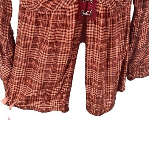 We The Free Catalynn Plaid Fitted Hook-Eye Top XS Grunge Preppy Renaissance Boho - Picture 6 of 12