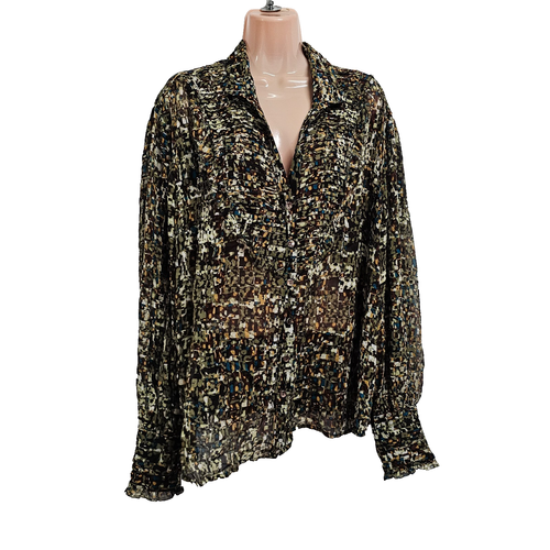 Jones New York 100% Silk Pintucked Ruffled Top Blouse Shirt Women Size 22W