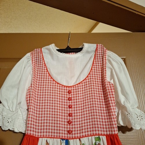 Vintage Handarbeit langes Kleid Raggedy Ann Print One Size Kinder rot Gingham Top - Bild 3 von 9