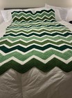 Handmade Chevron Green/White Crocheted Blanket/Throw 39.5x81.5