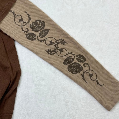 Mad Design Top Womens Medium Brown Heart Tattoo Roses Y2K Vintage Layered Tee - Picture 7 of 10