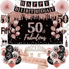 50th Birthday Decorations for Women, 33pcs 50th Birthday Crown and Sash, Blac...