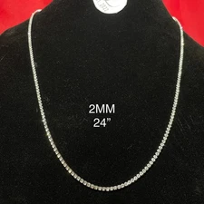 2mm 24” Tennis Chain Necklace Stainless 14k White Gold Steel Cubic Zirconia