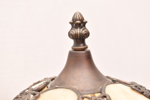 Antique Art Nouveau Victorian 5 Panel Marbled Slag Stained Glass Table Lamp 24" - Picture 8 of 16