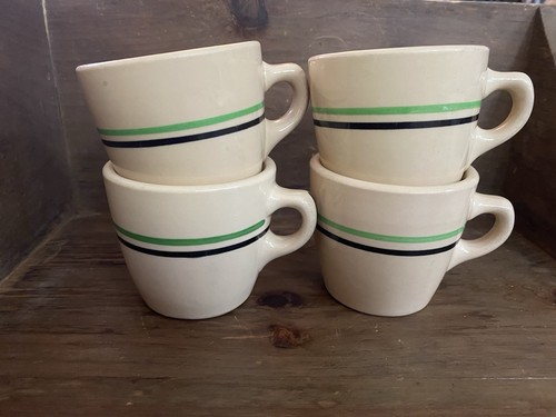 4 Vtg Rare MCM Restaurant Ware Inca Ware Green/Black Stripe Coffee Tea Diner Mug - Picture 6 of 9
