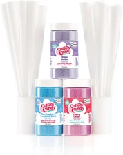 Cotton Candy Express Floss Sugar Variety Pack with 3 - 11oz Plastic Jars of Cher