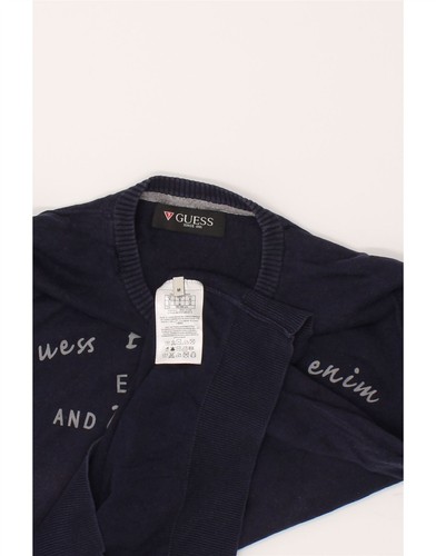 GUESS Mens Graphic Boat Neck Jumper Sweater Medium Navy Blue Cotton WP08 - Picture 4 of 4