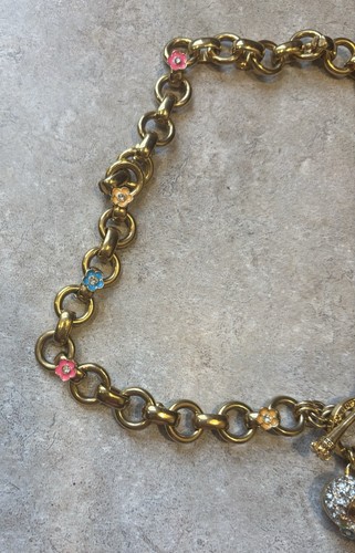 Vintage Y2K Juicy Couture Gold Halskette Herz Knebel Strass Blume Grob Kette - Bild 5 von 7