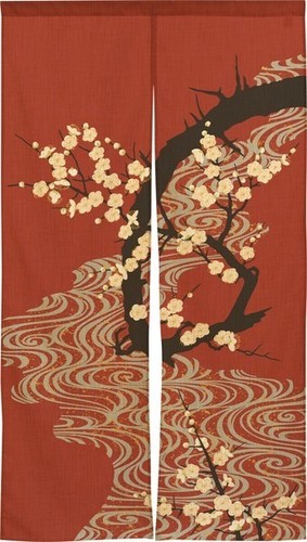 Japanischer traditioneller Noren Vorhang - fließendes Wasser & Pflaume Winter Wohndeko Geschenk - Bild 2 von 4
