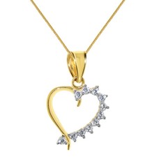 Genuine 14k Yellow Gold 0.43" Cubic Zirconia Heart Pendant Necklace 16" to 22"