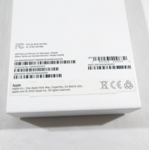 BOX ONLY Apple iPhone 14 Midnight 256gb A2649 MPVV3LL/A Replacement - Picture 4 of 4