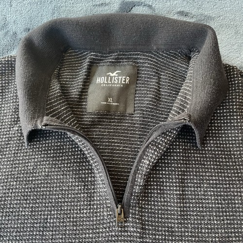 Hollister 1/4 Zip Short Sleeve Men’s Gray/Black Pullover XL - Picture 3 of 9