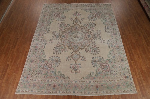 Alfombra tradicional de área de sala de estar Tebriz 10x12 vintage hecha a mano alfombra beige de lana - Imagen 17 de 22