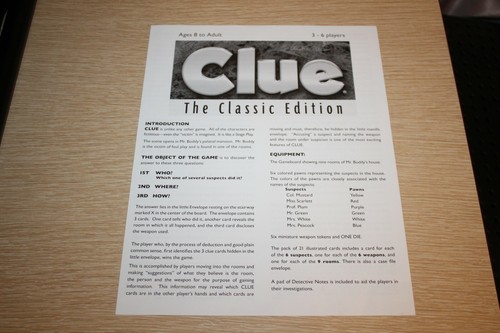 Clue The Classic Edition 2010 basierend auf 1949 Spiel Hasbro #1137 KOMPLETT IN BOX - Bild 12 von 12