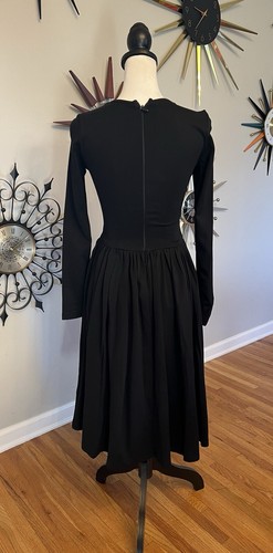 Vixen Micheline Pitt XS Swing Long Sleeve Black Dress Full Skirt Retro Pockets - Picture 3 of 12