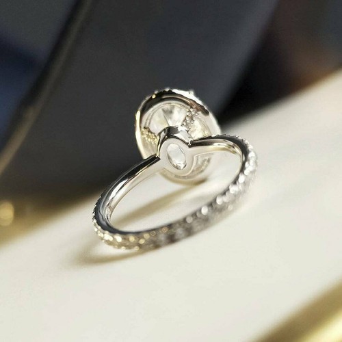 3 Ct Oval Lab Created Diamond Halo Engagement Wedding Ring 14K White Gold Over - Picture 3 of 6