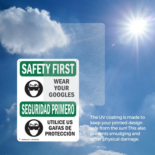 (2 Pack) Wear Your Goggles Bilingual OSHA Safety First Sign Decal Metal Plastic - Imagen 7 de 21