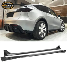 Fits 20-24 Tesla Model Y Side Skirt Rocker Panel Extension Lip Gloss Black ABS