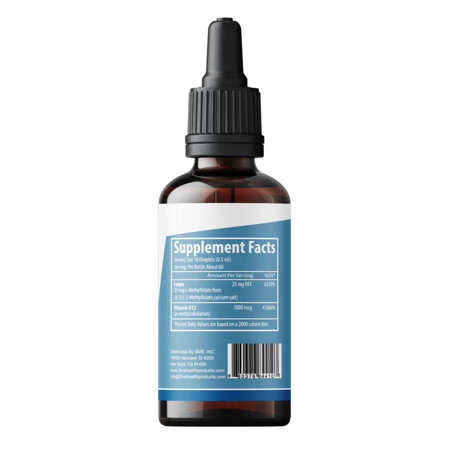 L-metilfolato 15 mg + cofactor de metilo B12 | sabor a baya orgánica | 2 fl oz Foto 4 de 4