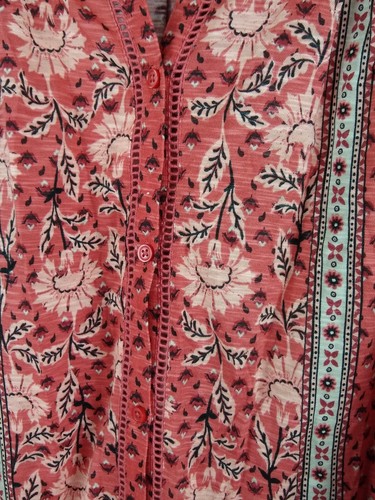 Style & Co Mixed Print Coral Floral Button Front Long Sleeve Blouse 0X New T3 - Picture 4 of 11