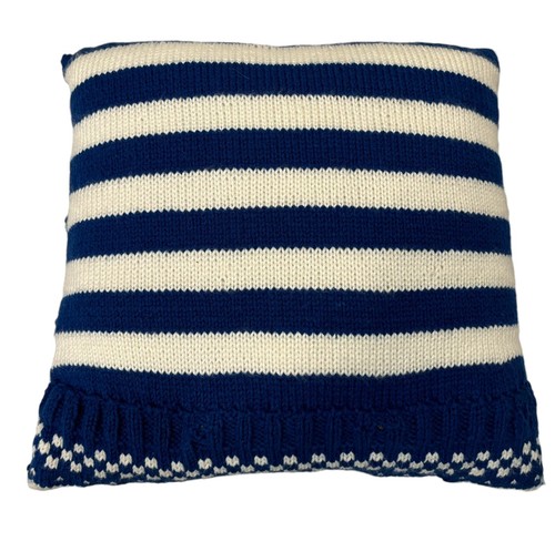 Sweater Pillow Winter Snowflake Holiday Knit Stripes Blue White 16"x16 - Picture 5 of 5