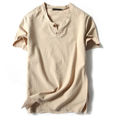 Retro Men Casual Cotton Linen Short Sleeve V-Neck T-shirt Tops Blouse Tee New - Picture 21 of 42