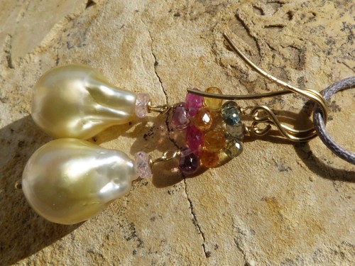 Earrings, 18 Ct, 2 Very Large Pearls Gold, Sapphires - Picture 2 of 18