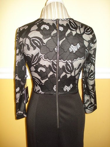 Adrianna Papell Long Sleeve Black Lace Cocktail Sheath Dress Sz 2 Retail $160 - Picture 10 of 12