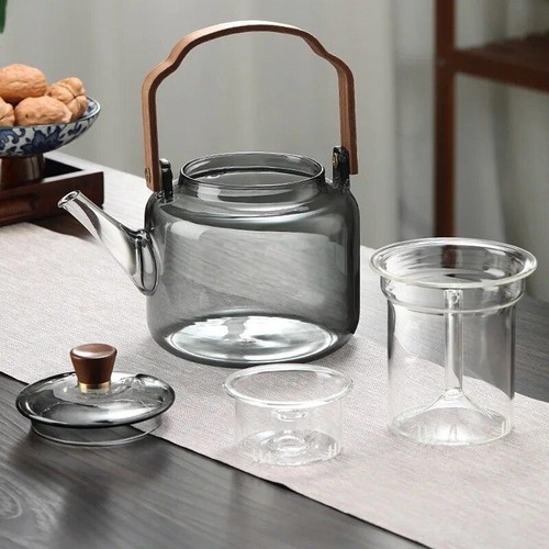Tetera 1-1,2 L Vidrio Gris con Infusor Sólido Mediano Moderno Fácil de Llenar Redonda - Imagen 9 de 27