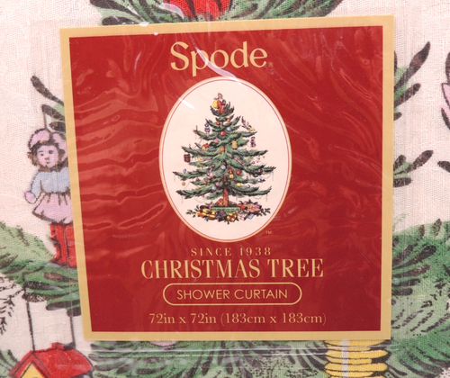 SPODE Weihnachtsbaum Duschvorhang 72x72 Urlaub Santa Elfenbein Jacquard Stoff NEU - Bild 2 von 16