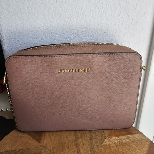 Michael Kors Jet Set Nude Pink Saffiano Leather Crossbody Shoulder Bag