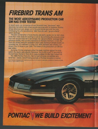 1984 FIREBIRD TRANS AM 2-page advertisement, Pontiac Trans-Am print ad - Picture 2 of 3