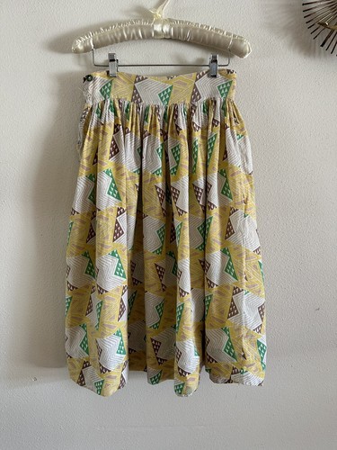 1940s Geometric Triangle Telephone Cord Novelty Print Feed Sack Skirt Dress VTG - Picture 12 of 23