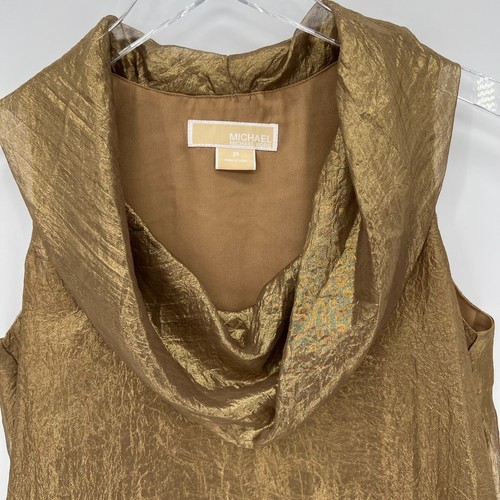Michael Kors Gold Drape Cowl Neck Tank Top Sleeveless Blouse Metallic Size PXS - Bild 3 von 9