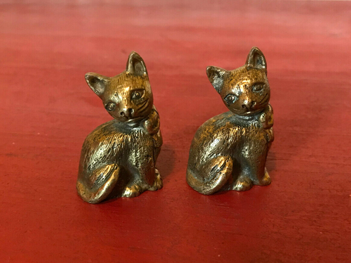 Solid Brass Cats Figure Set - Made in Portugal